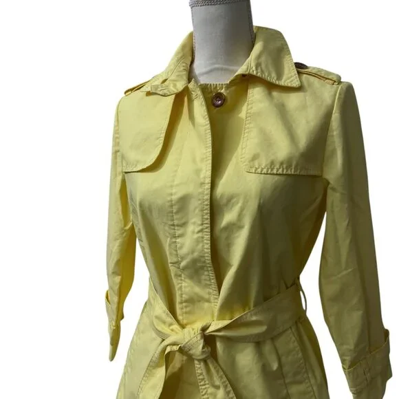 Vintage Gap 2009 Cottage Parisian Picnic Butter Yellow Belted Trench Coat Size S - Picture 3 of 9